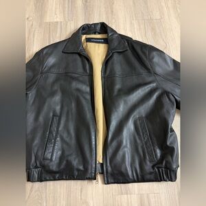 Dockers Men's Black Leather Bomber Jacket